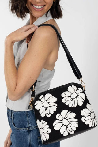 Sassy Duck - L37 Wild Rose Leather X Body Bag Black / White