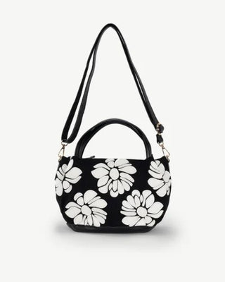 Sassy Duck - L36 Wild Rose Leather Tote Bag Black / White