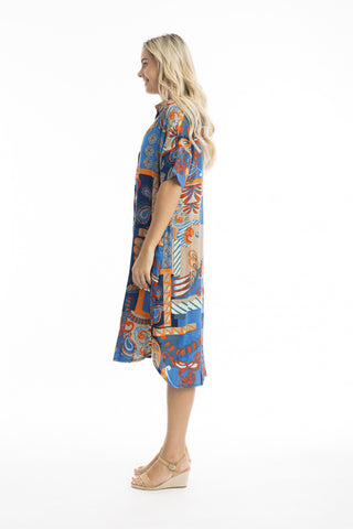 Orientique - Camps Bay Button Through Dress With Collar Blue Print [sz:8  Cl:blue Print]