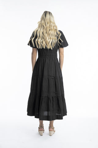 Orientique - Poplin Runched Waist Maxi Dress Black [sz:16 Cl:black]