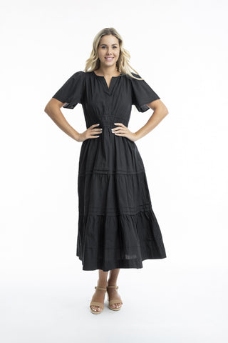 Orientique - Poplin Runched Waist Maxi Dress Black [sz:20 Cl:black]