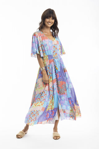 Orientique - Ella Dress Maxi Shirred Waist Pastal Multi Print [sz:12 Cl:pastel]