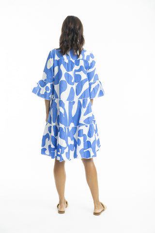 Orientique - Linen Dress Layers 3/4 Sleeve Print Blue [sz:20 Cl:blue]