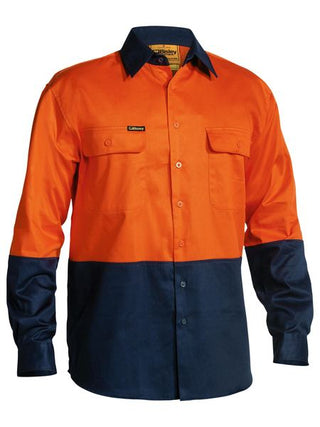 Bisley - Bs6267 Cotton Drill Ls Shirt [cl:orange / Navy Sz:3xl]