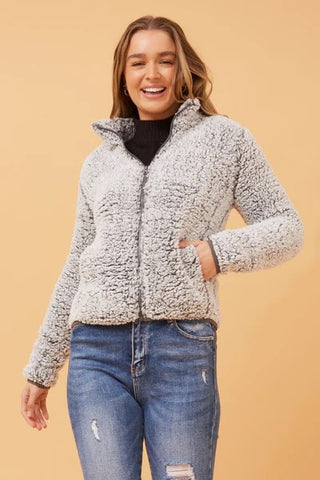 Caroline Morgan - J519247 Long Sleeve Teddy Jacket Grey [sz:8 Cl:grey]