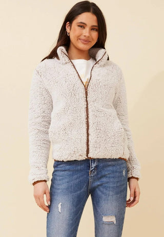 Caroline Morgan - J519247 Long Sleeve Teddy Jacket Beige [sz:18 Cl:beige]