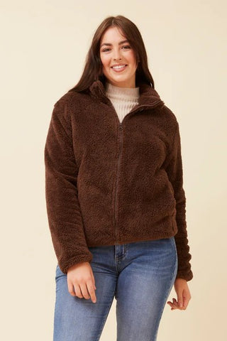 Caroline Morgan - J519247 Long Sleeve Teddy Jacket Chocolate [sz:22 Cl:chocolate]