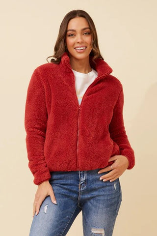 Caroline Morgan - J508971 High Neck Jacket Ls W Zip Cherry Wood [sz:22 Cl:cherrywood]