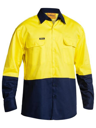 Bisley - Bs6267 Cotton Drill Ls Shirt [cl:yellow / Navy Sz:s]