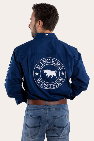 Ringers Western - Hawkeye Mens Full Button Shirt Navy / White Logo [cl:navy Sz:4xl]