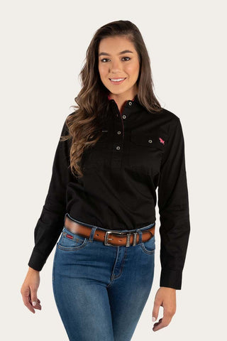 Ringers Western - Pentecost River Womens 1/2 Button Black / Melon [sz:14]