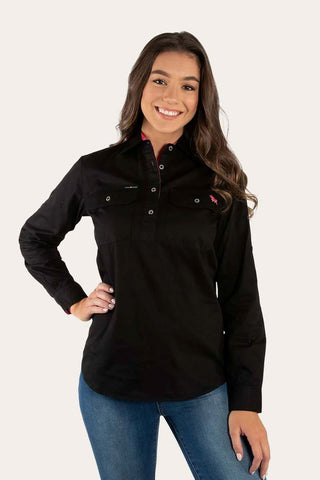Ringers Western - Pentecost River Womens 1/2 Button Black / Melon [sz:14]