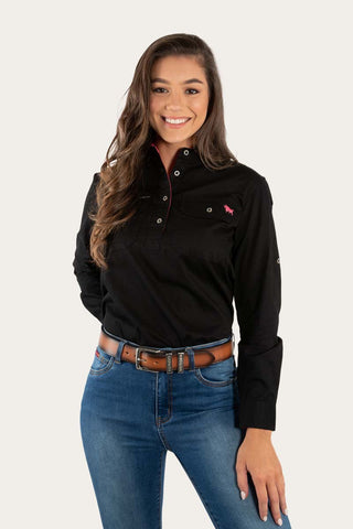 Ringers Western - Pentecost River Womens 1/2 Button Black / Melon [sz:20]