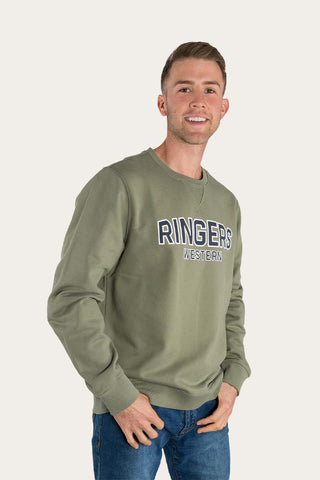 Ringers Western - Canberra Heavy Weight Crew  Sweat - Olive [sz:xs]