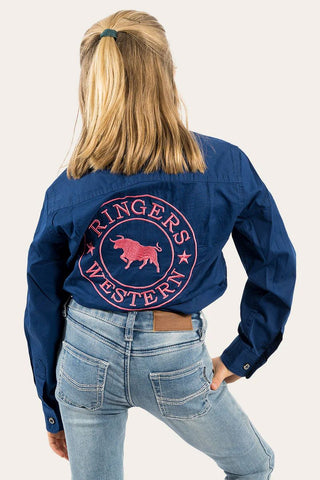 Ringers Western - Kids Jackaroo Embroidered L/s Full Button Navy / Melon [sz:12]