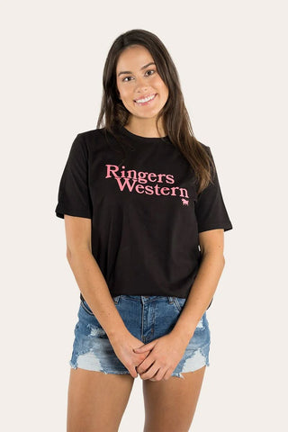 Ringers Western - Monash Loose Fit T-shirt Black With Melon Print [sz:14]