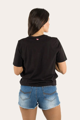 Ringers Western - Monash Loose Fit T-shirt Black With Melon Print [sz:14]