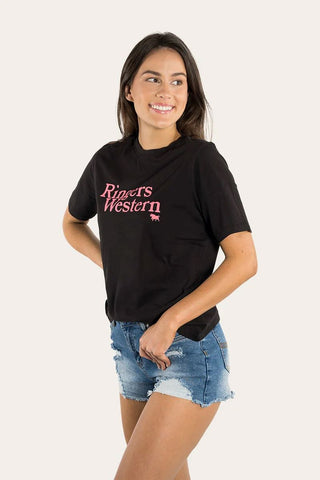 Ringers Western - Monash Loose Fit T-shirt Black With Melon Print [sz:16]