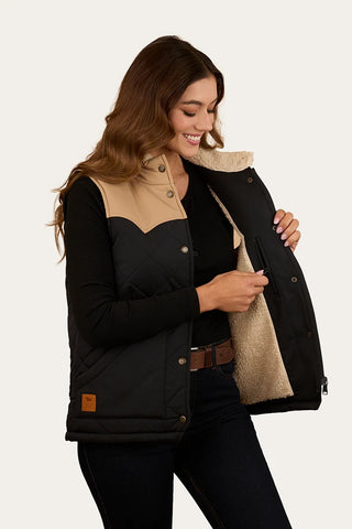 Ringers Western - Selwyn Womens Puffer Vest Dark Sand / Black [sz:10 Cl:sand / Black]