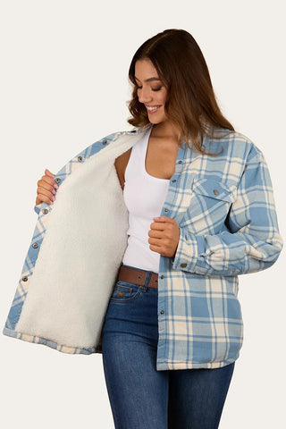 Ringers Western - Sadie Womens Sherpa Flannel Faded Denim / Off White [sz:14]