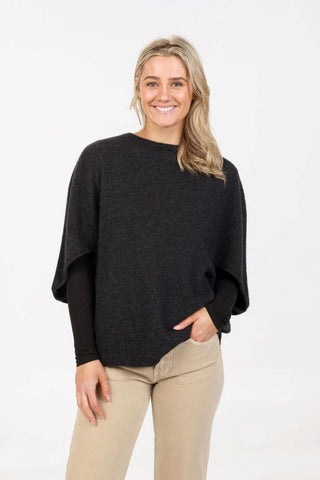 Mkm - Nb868 Poncho Split Sleeve - Charcoal [cl:charcoal Sz:l/xl]
