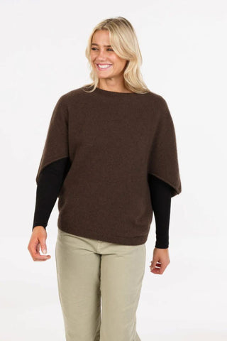 Mkm - Nb868 Poncho Split Sleeve Cocoa [cl:cocoa Sz:l/xl]