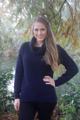 Lothlorian - 9843 Longline Cowl Neck Tunic Jumper Midnight Blue