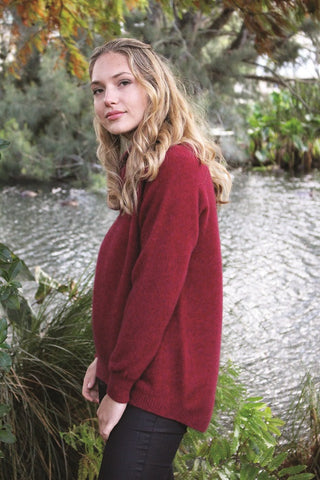 Lothlorian - 9843 Longline Cowl Neck Tunic Jumper Raspberry