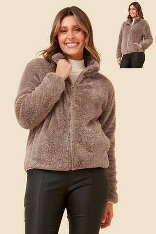 Caroline Morgan - J526293 Zip Front High Neck Jacket Clay