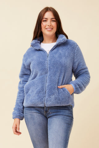 Caroline Morgan - J526293 Zip Front High Neck Jacket Indigo